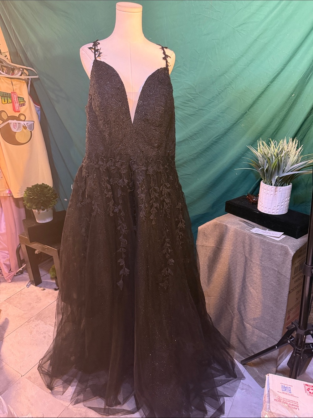 Elegant Black Lace A-Line Evening Dress